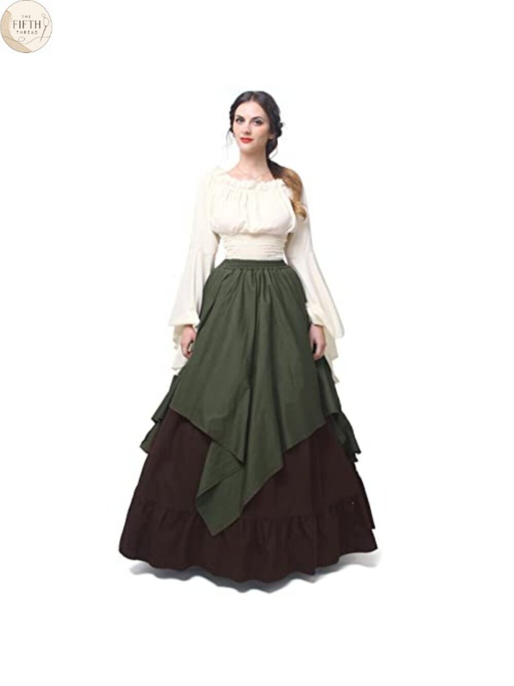 Renaissance Two-Piece Medieval Dress Set Chiffon Blouse Cotton Skirt
